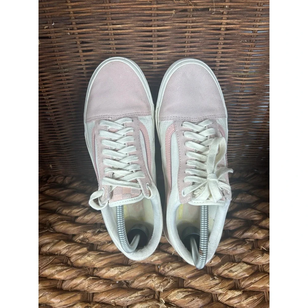 Vans Old Skool Pink White‎ Suede Canvas Lace Up Sneakers Women